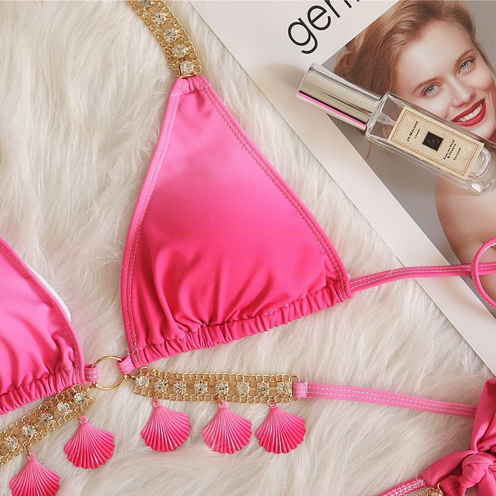 Push Up Bikini Beach With Rhinestones