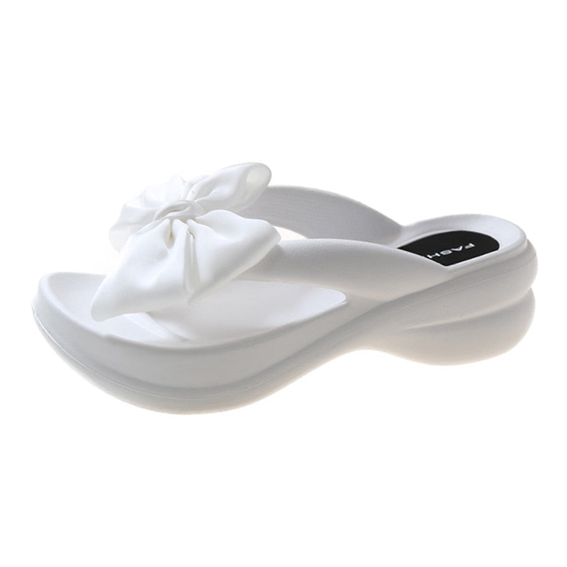 Pink Big Bowknot Wedge Flip Flops Slippers