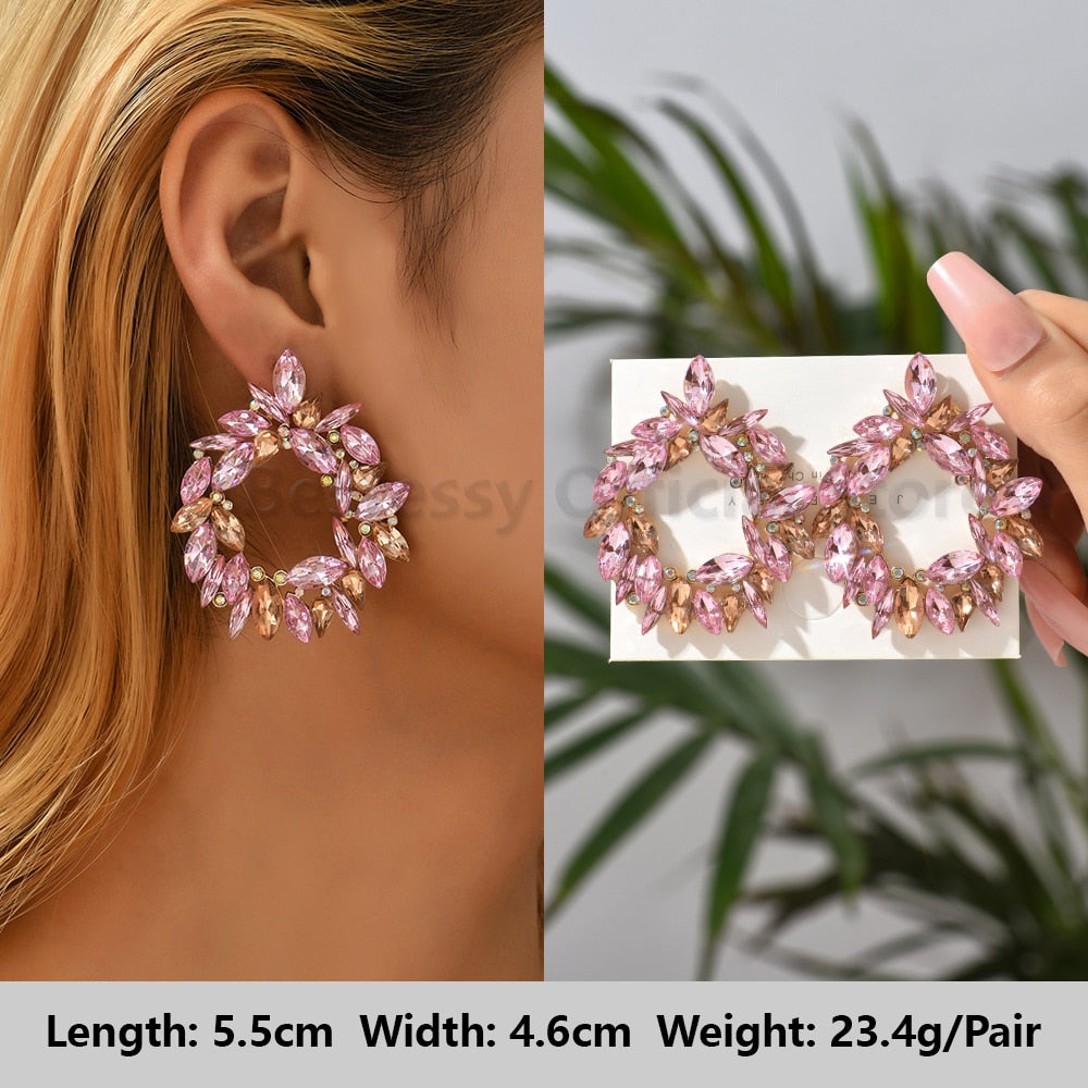 Pink Luxury Crystal Drop Earrings For Women