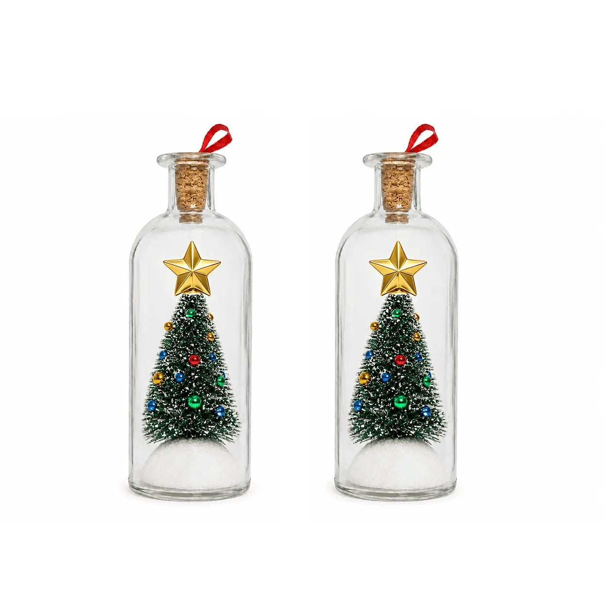 Rachymack 2 Pcs Recordable Christmas Message in a Bottle Ornament 8 Inch Voice Recording Holiday Keepsake with Playback Snowy Christmas Tree Scene Glass Bottle Decoration for Tree Home and Gift