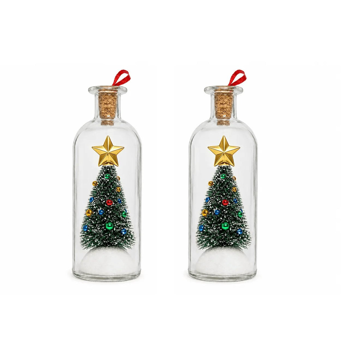 Rachymack 2 Pcs Recordable Christmas Message in a Bottle Ornament 8 Inch Voice Recording Holiday Keepsake with Playback Snowy Christmas Tree Scene Glass Bottle Decoration for Tree Home and Gift
