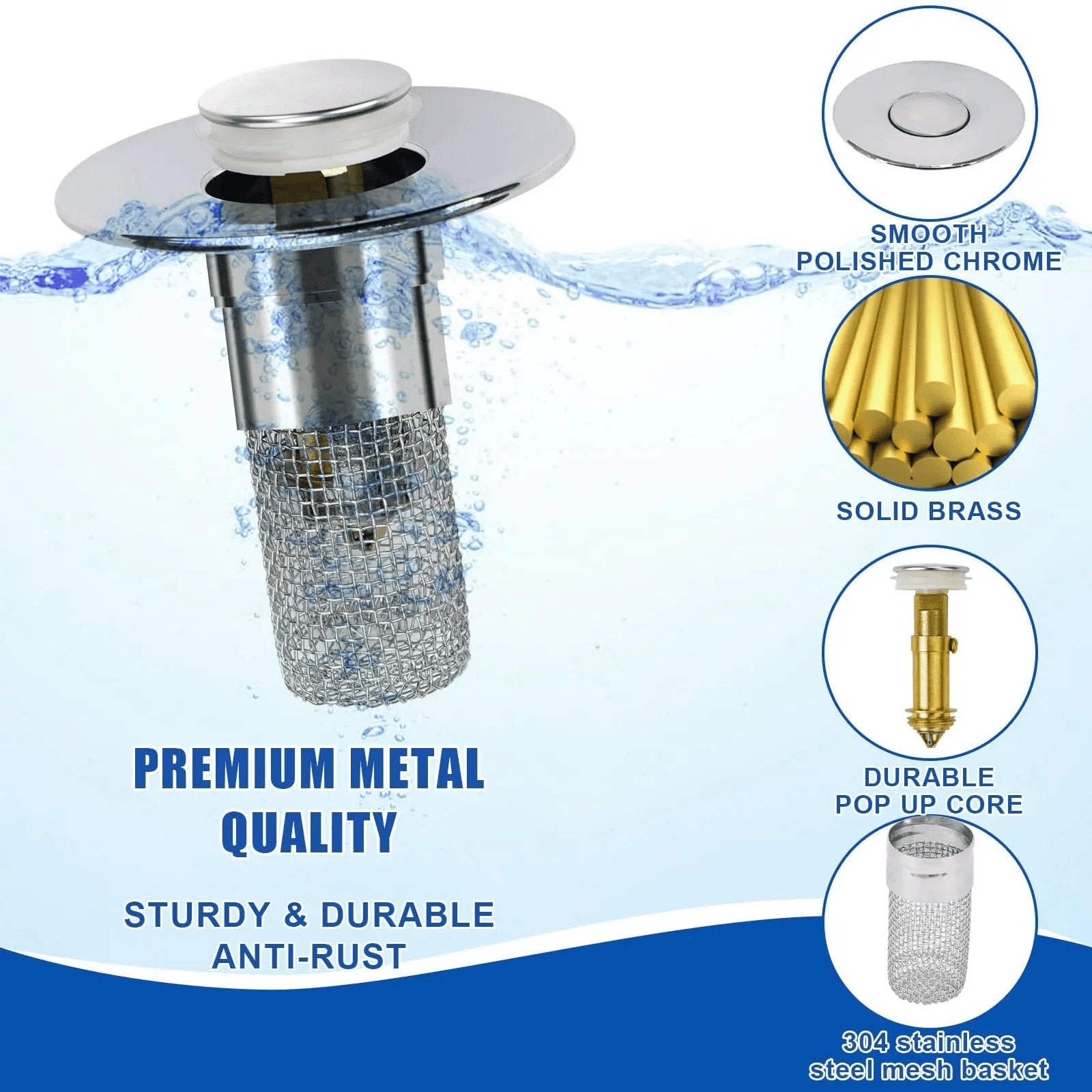 Rachymack Bathroom Sink Drain Strainer, Pop up Sink Drain Filter Withremovable Stainless Steel Filter Basket Hair Catcher,Bathroom Sink Drain Stopper, for Us Bathroom Sink Stopperreplacement