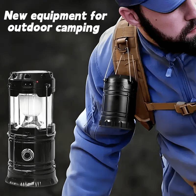 Rachymack Black 4 Pack 4-Pack Collapsible Portable LED Camping Lantern Lightweight Waterproof Solar USB Rechargeable Flashlight for Indoor/Outdoor Emergency Use