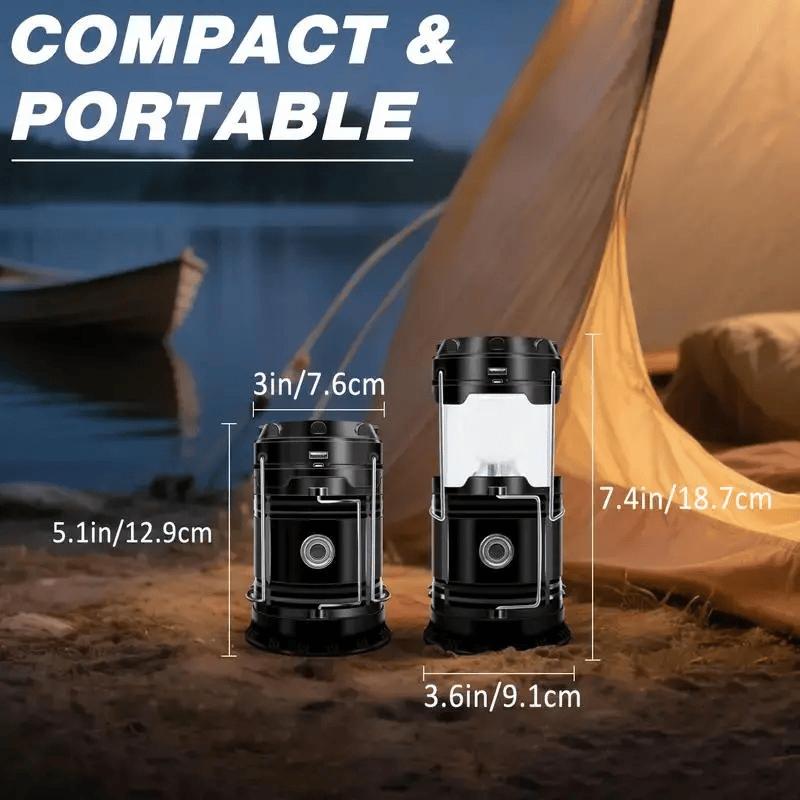 Rachymack Black 4 Pack 4-Pack Collapsible Portable LED Camping Lantern Lightweight Waterproof Solar USB Rechargeable Flashlight for Indoor/Outdoor Emergency Use