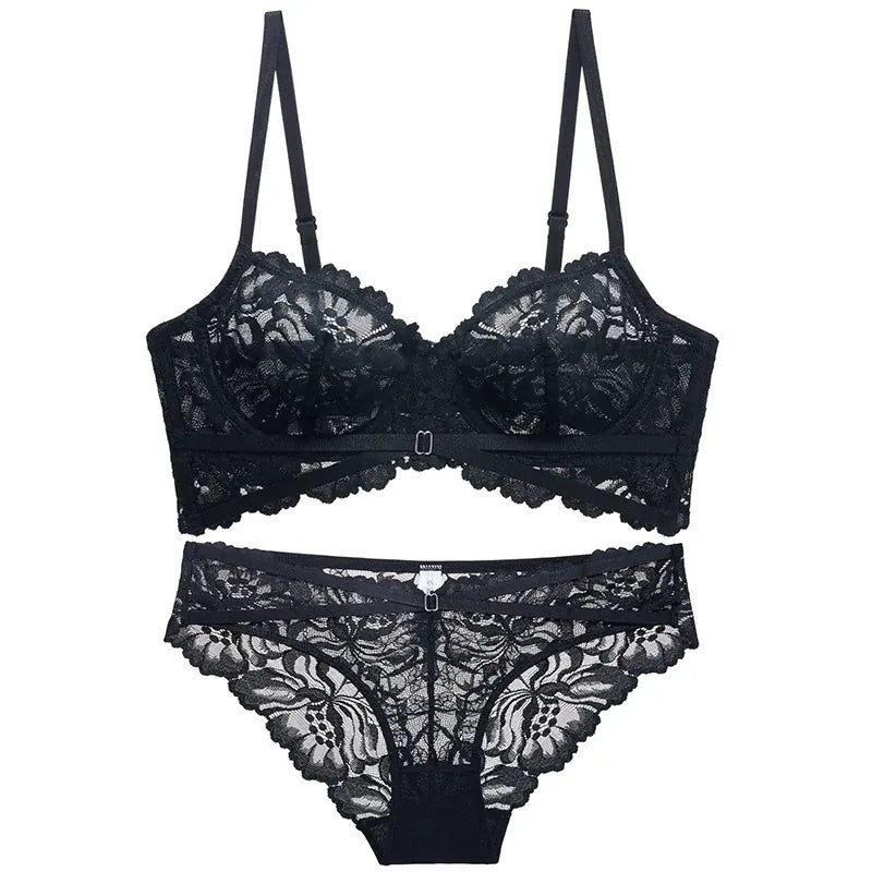 Rachymack black / 70B(32B) Logirlve Top High Quality Bra Set Lingerie Push Up Brassiere Lace Embroidery Underwear Set Ultra-thin Cup For Women underwear