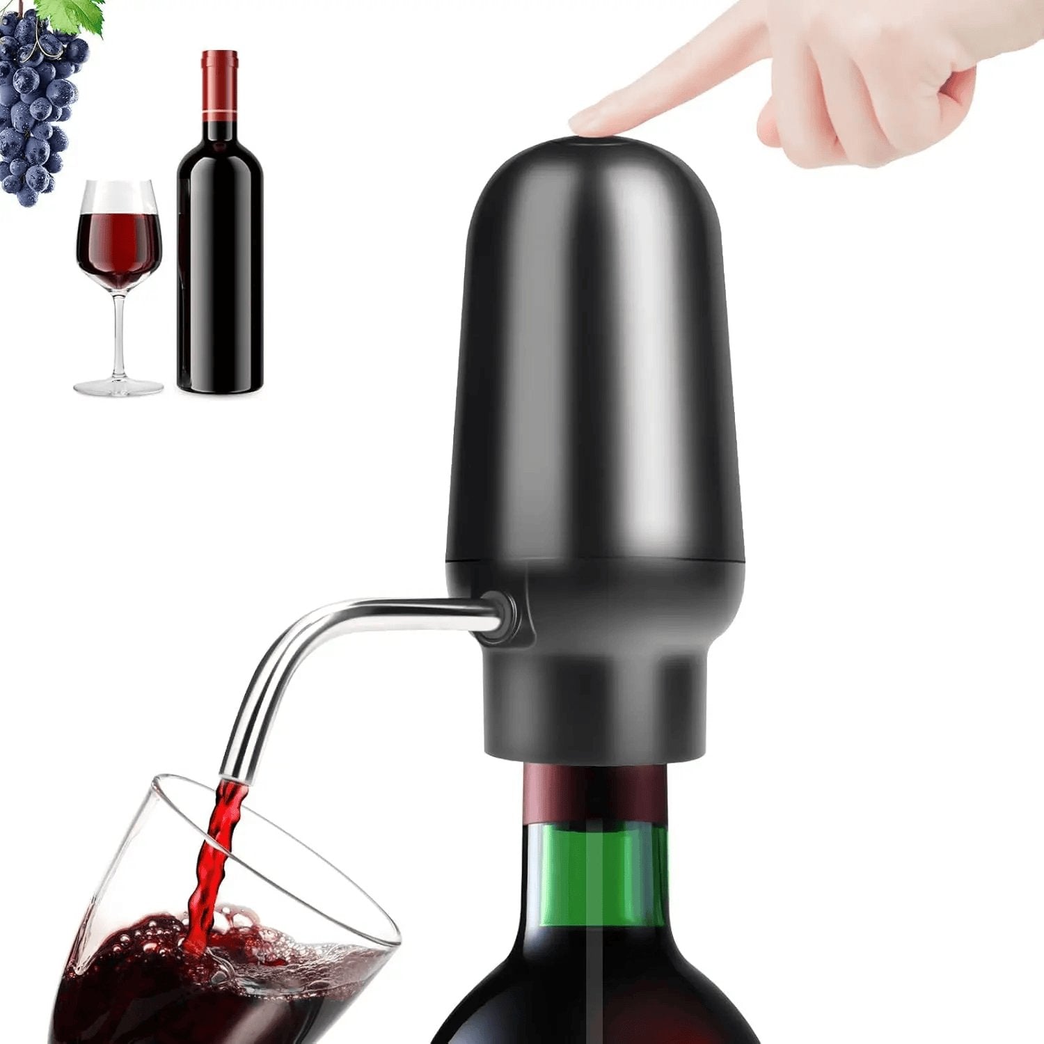 Rachymack Black Electric Wine Aerator Wine Pump Dispenser for Wine Bottles Elegant Stainless Steel Design, Rechargeable Gift for Wine Lovers