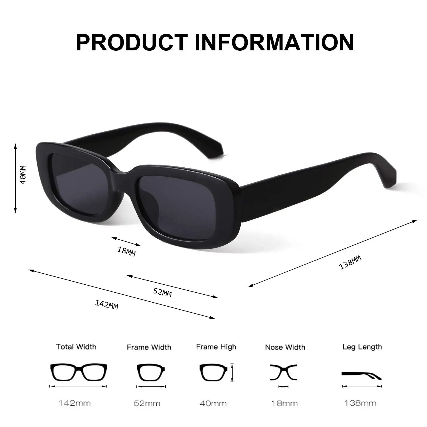 Rachymack Black / Leopard Print Rectangle Sunglasses for Women Retro Driving Glasses - 90S Vintage Narrow Square Frame - Aesthetic Fashion Eyewear for Streetwear & Travel