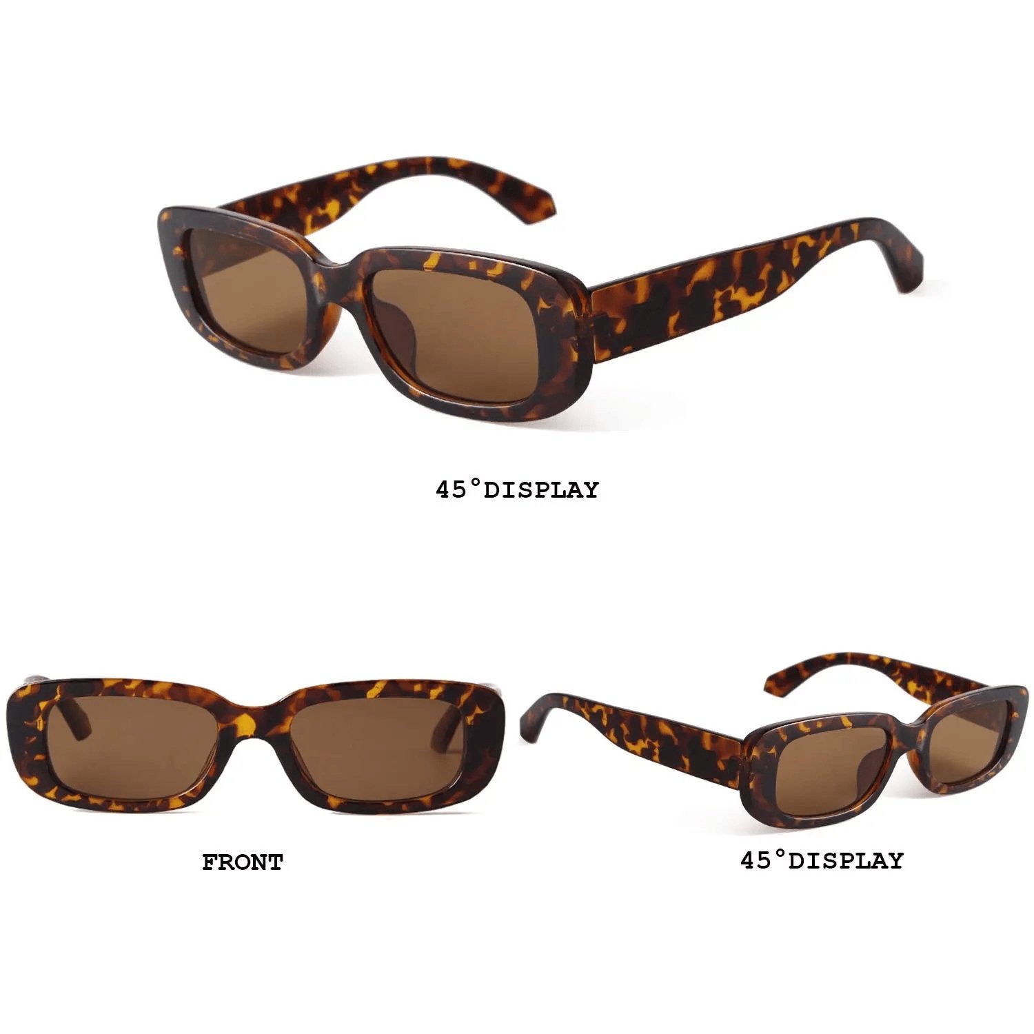 Rachymack Black / Leopard Print Rectangle Sunglasses for Women Retro Driving Glasses - 90S Vintage Narrow Square Frame - Aesthetic Fashion Eyewear for Streetwear & Travel
