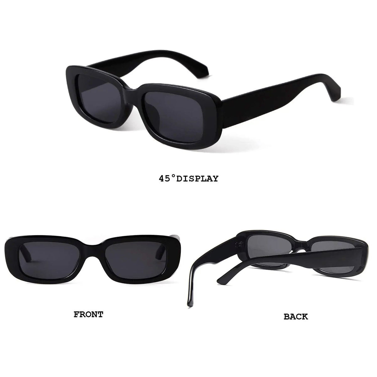 Rachymack Black / Leopard Print Rectangle Sunglasses for Women Retro Driving Glasses - 90S Vintage Narrow Square Frame - Aesthetic Fashion Eyewear for Streetwear & Travel