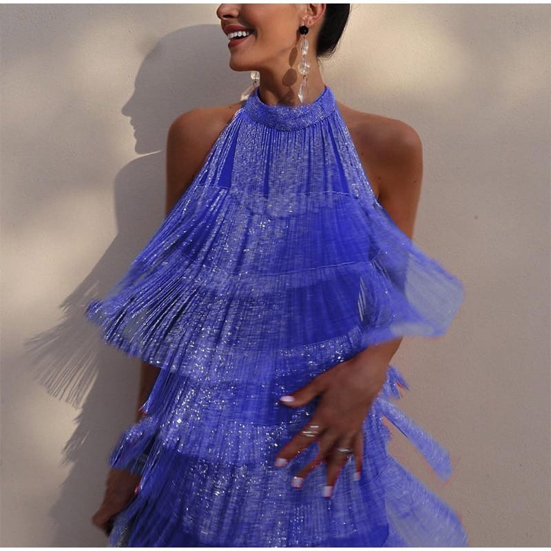 Rachymack Blue / S S Tassel Backless Mini Dresses