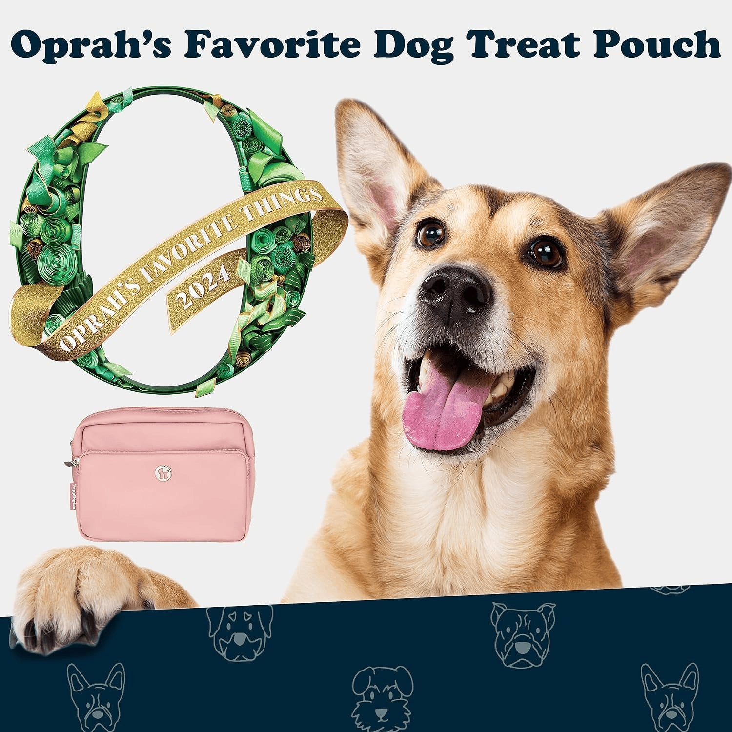 Rachymack Blush Pink 3-In-1 Crossbody Dog Treat Pouch for Pet Training - Compostable Poop Bags, Built-In Poop Bag Dispenser, Slow-Feeding Travel Dog Bowl & Reflective Leash - Dog Walking Bag (Blush Pink)