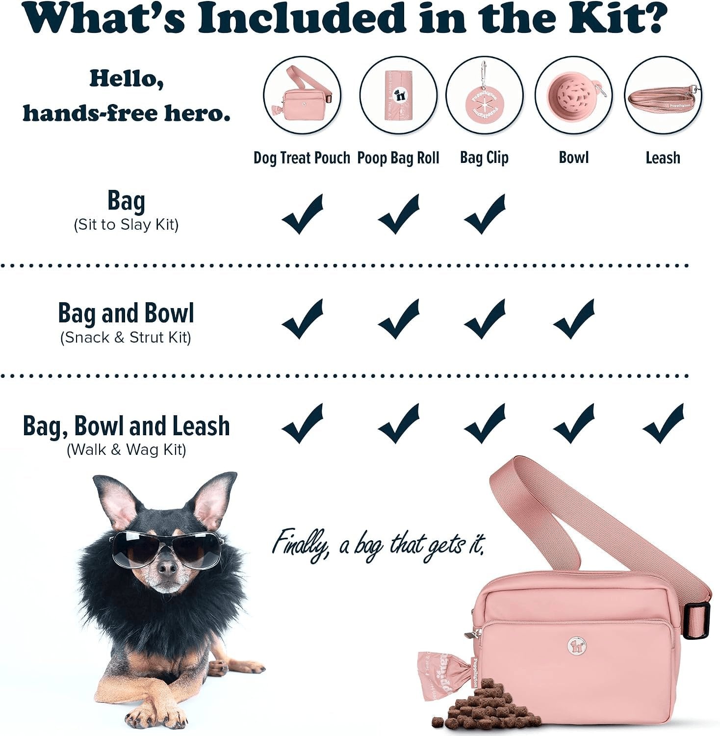 Rachymack Blush Pink 3-In-1 Crossbody Dog Treat Pouch for Pet Training - Compostable Poop Bags, Built-In Poop Bag Dispenser, Slow-Feeding Travel Dog Bowl & Reflective Leash - Dog Walking Bag (Blush Pink)