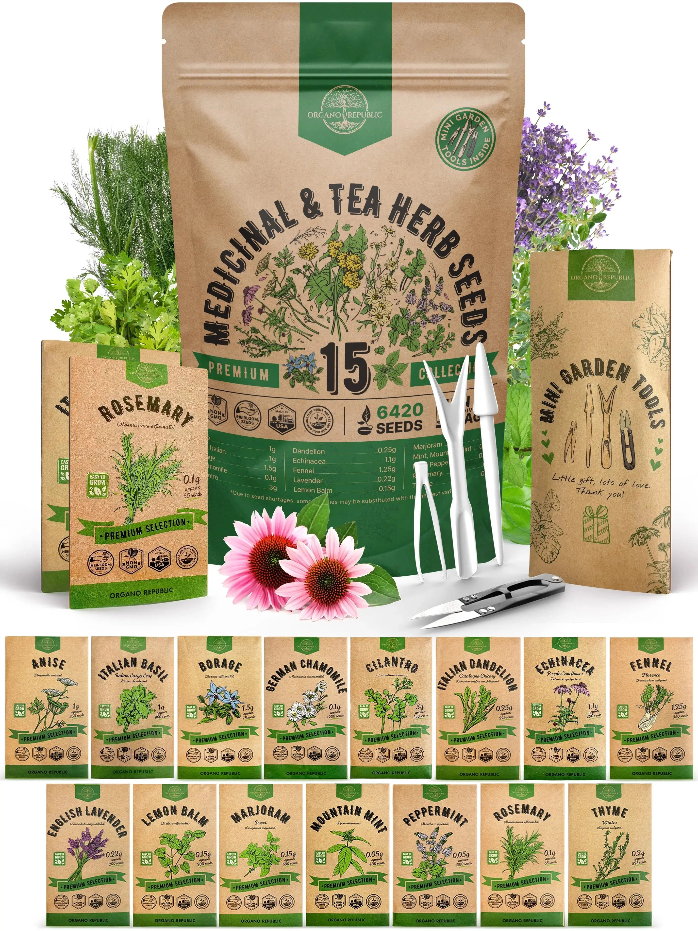 Rachymack Default 15 Medicinal & Tea Herb Seeds Variety Pack