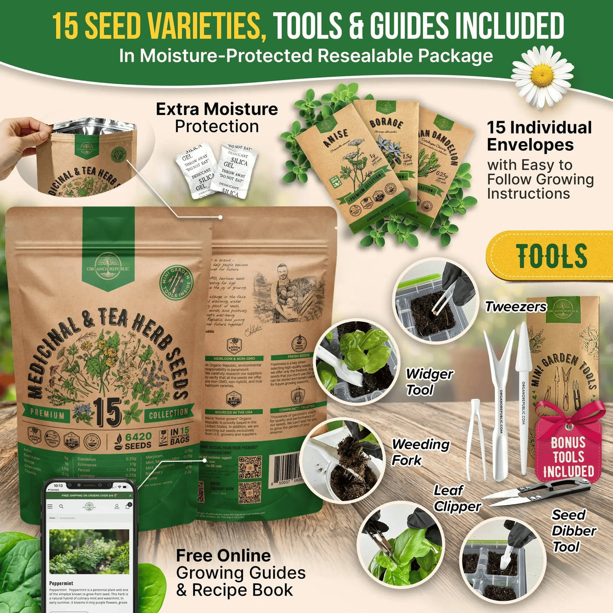 Rachymack Default 15 Medicinal & Tea Herb Seeds Variety Pack