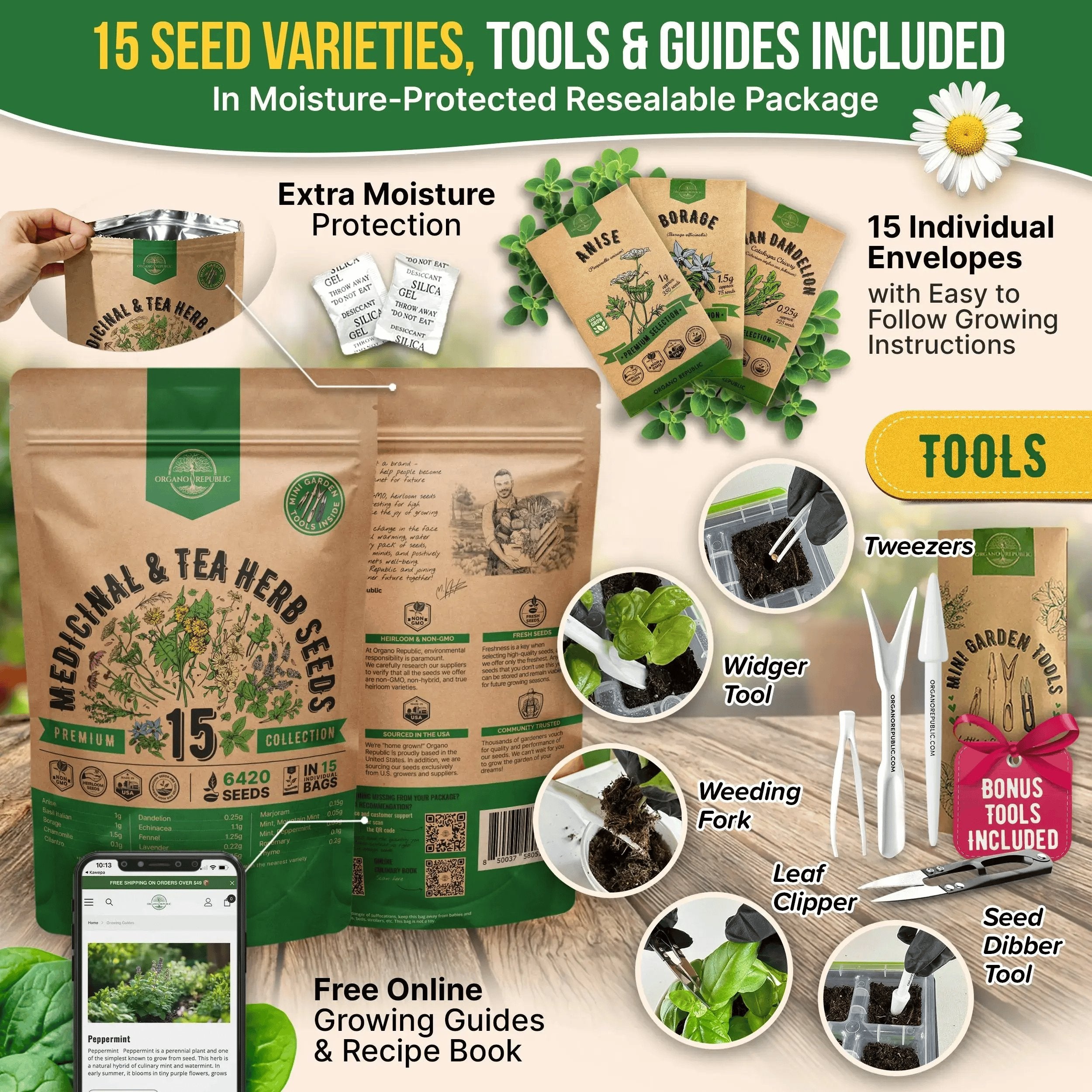 Rachymack Default 15 Medicinal & Tea Herb Seeds Variety Pack