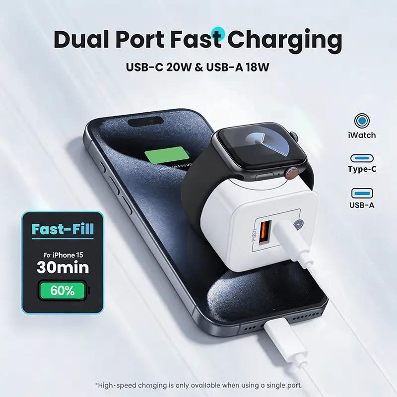 Rachymack Default 3-In-1Magnetic Wireless Cordless PD USB-C Wall Charger Block - 20W Fast Charging, Compatible with Iwatch Ultra/9/8/7/6, Iphone 17/17 Pro/16/16 Pro/15 Series, Electronic Cellphone, Apple Watch Seires