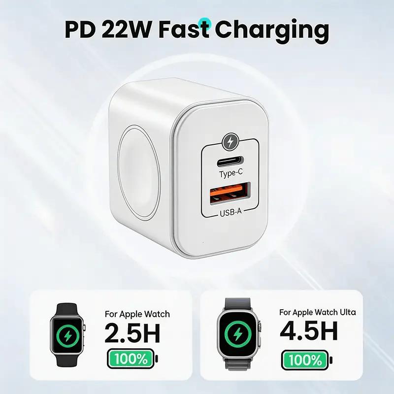 Rachymack Default 3-In-1Magnetic Wireless Cordless PD USB-C Wall Charger Block - 20W Fast Charging, Compatible with Iwatch Ultra/9/8/7/6, Iphone 17/17 Pro/16/16 Pro/15 Series, Electronic Cellphone, Apple Watch Seires