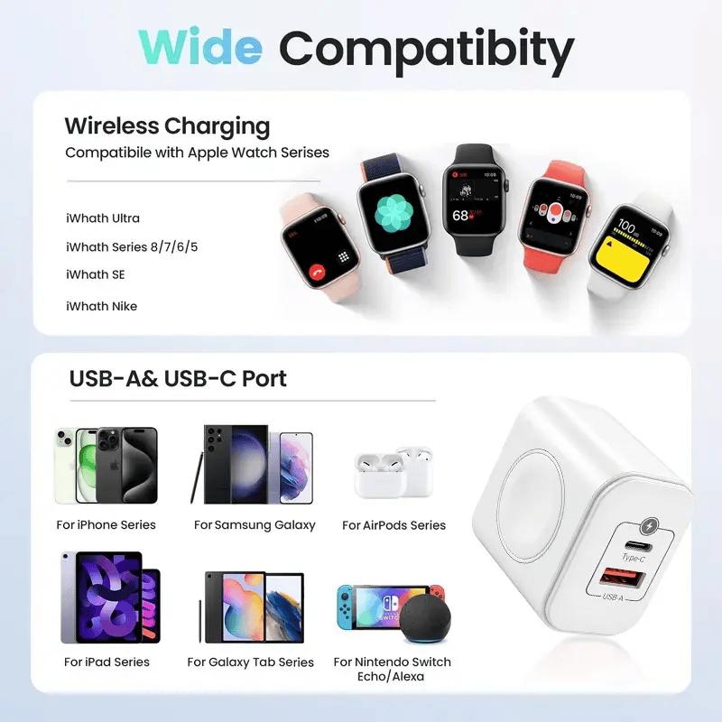 Rachymack Default 3-In-1Magnetic Wireless Cordless PD USB-C Wall Charger Block - 20W Fast Charging, Compatible with Iwatch Ultra/9/8/7/6, Iphone 17/17 Pro/16/16 Pro/15 Series, Electronic Cellphone, Apple Watch Seires