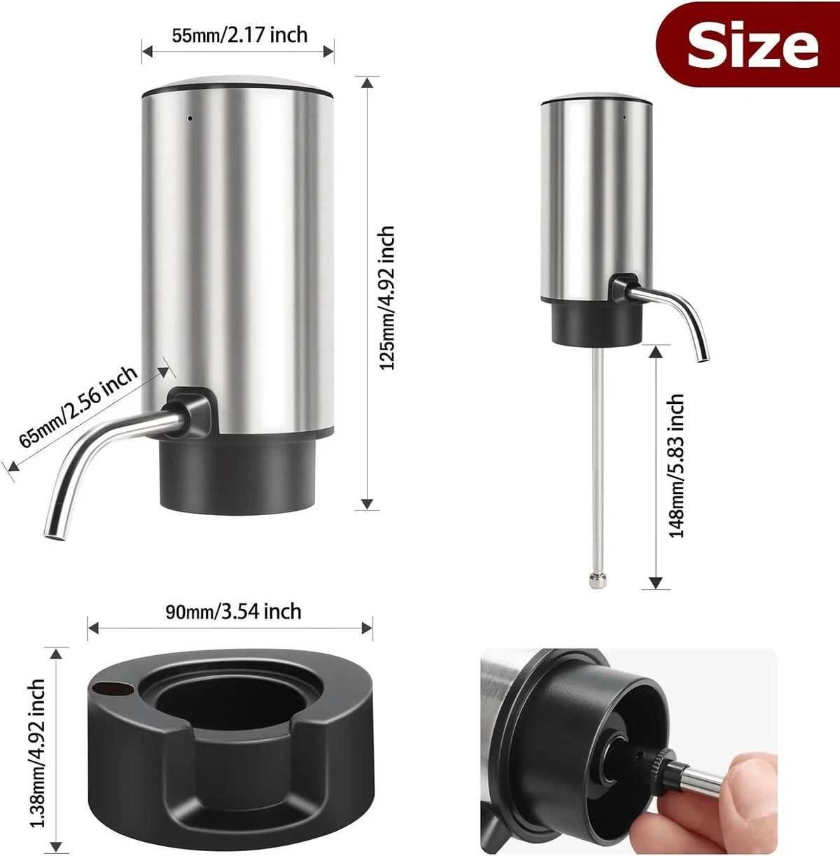 Rachymack Electric Wine Aerator Wine Pump Dispenser for Wine Bottles Elegant Stainless Steel Design, Rechargeable Gift for Wine Lovers