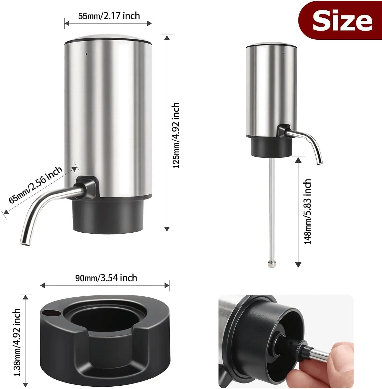 Rachymack Electric Wine Aerator Wine Pump Dispenser for Wine Bottles Elegant Stainless Steel Design, Rechargeable Gift for Wine Lovers