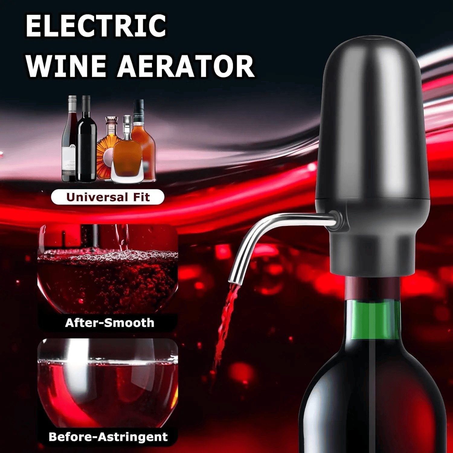 Rachymack Electric Wine Aerator Wine Pump Dispenser for Wine Bottles Elegant Stainless Steel Design, Rechargeable Gift for Wine Lovers