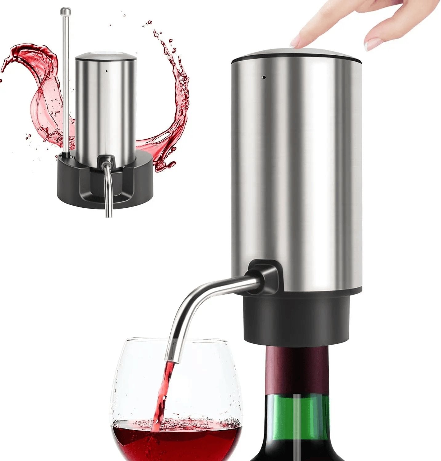 Rachymack Electric Wine Aerator Wine Pump Dispenser for Wine Bottles Elegant Stainless Steel Design, Rechargeable Gift for Wine Lovers