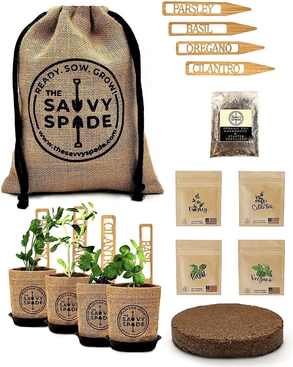 Rachymack Herb Garden Starter Kit Indoor Herb Garden Starter Kit - Non GMO, Heirloom Herb Seeds - Cilantro, Oregano, Parsley and Basil Seeds for Planting - Gardening Gifts - Made in USA (Herb Garden Starter Kit)