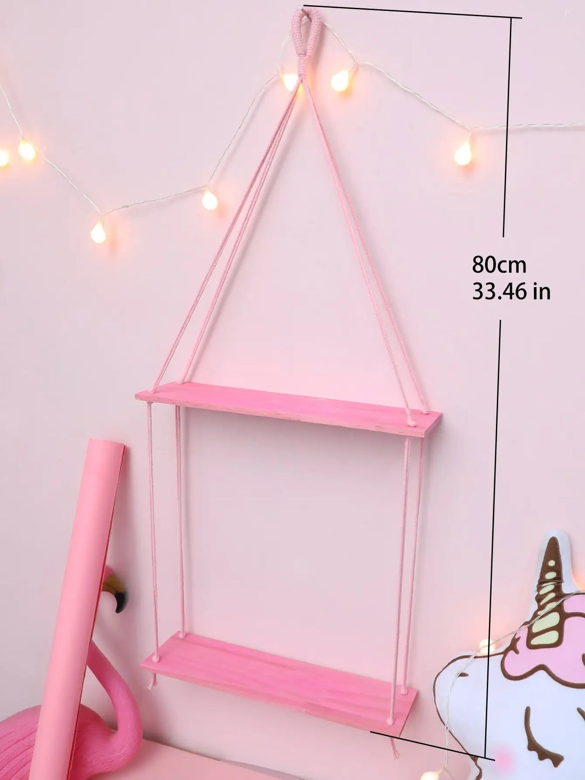 Rachymack KK065-M01300 Pink Hemp Rope Floating Wall Shelf