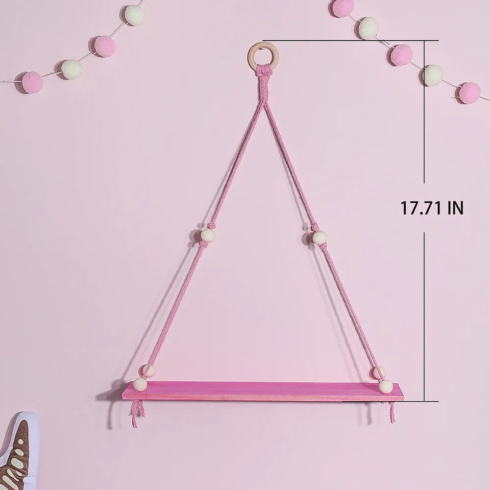 Rachymack KK065-M0728 Pink Hemp Rope Floating Wall Shelf