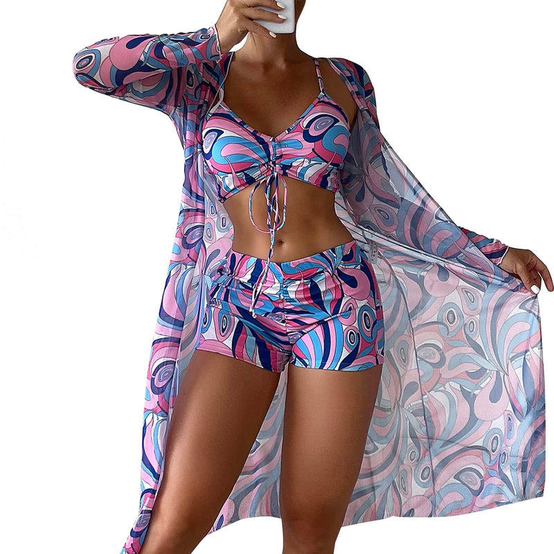 Rachymack Large / Pink and Blue Sexy Floral Printed Push Up Bikini Set