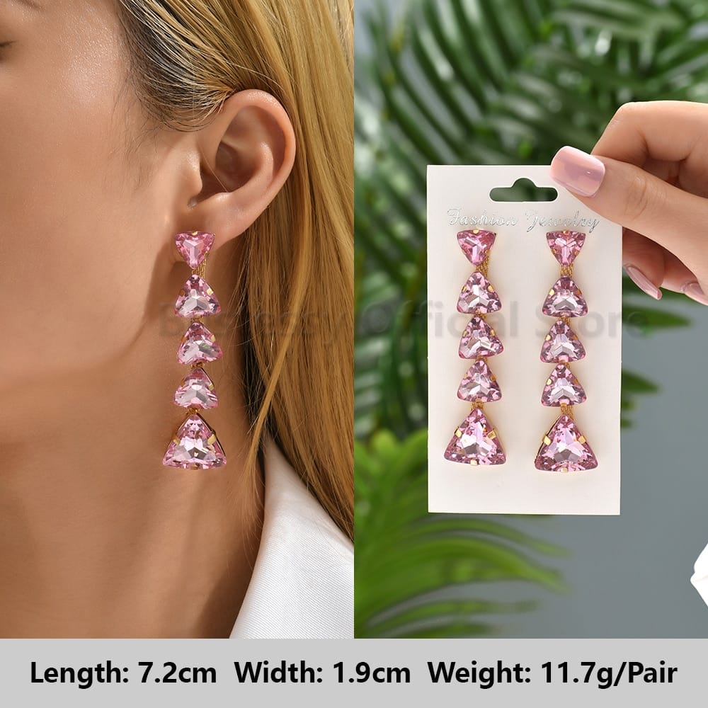 Rachymack Light Pink 10 Pink Luxury Crystal Drop Earrings For Women