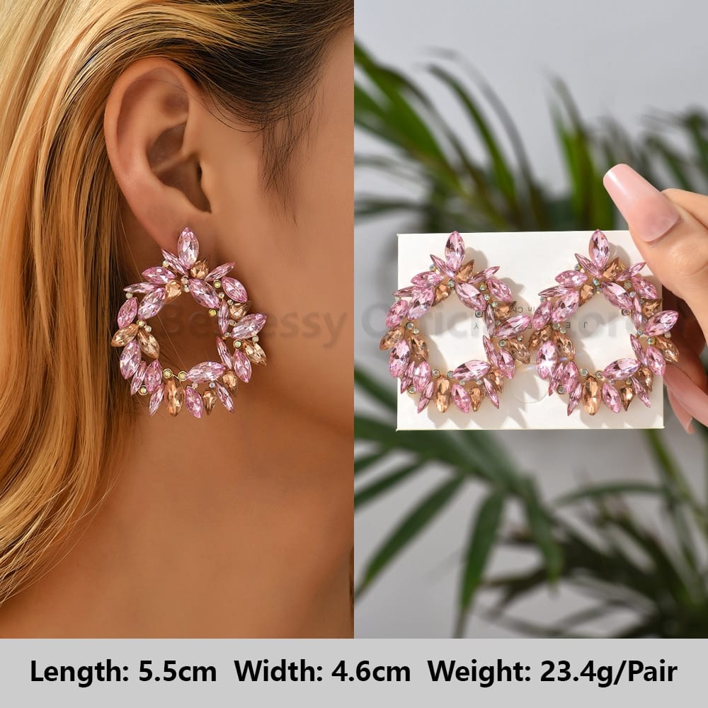 Rachymack Light Pink 19 Pink Luxury Crystal Drop Earrings For Women