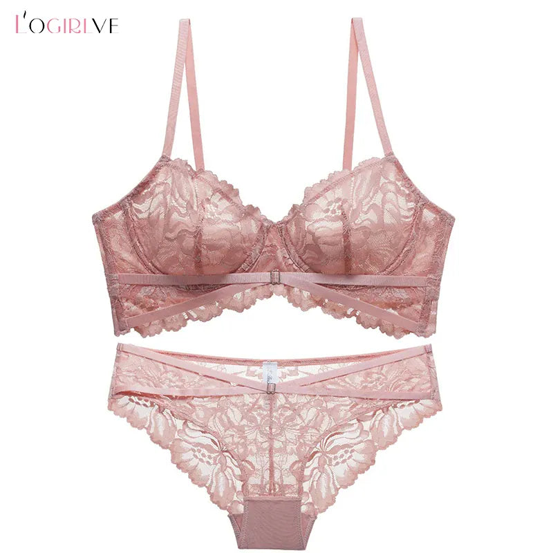 Rachymack Logirlve Top High Quality Bra Set Lingerie Push Up Brassiere Lace Embroidery Underwear Set Ultra-thin Cup For Women underwear