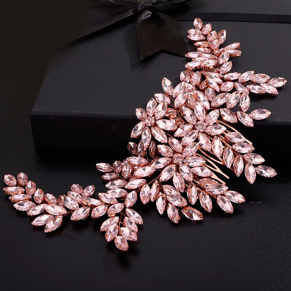 Rachymack Luxury Pink Rhinestone Bridal Hair Comb