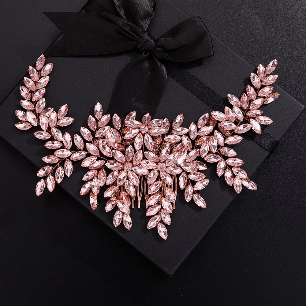 Rachymack Luxury Pink Rhinestone Bridal Hair Comb