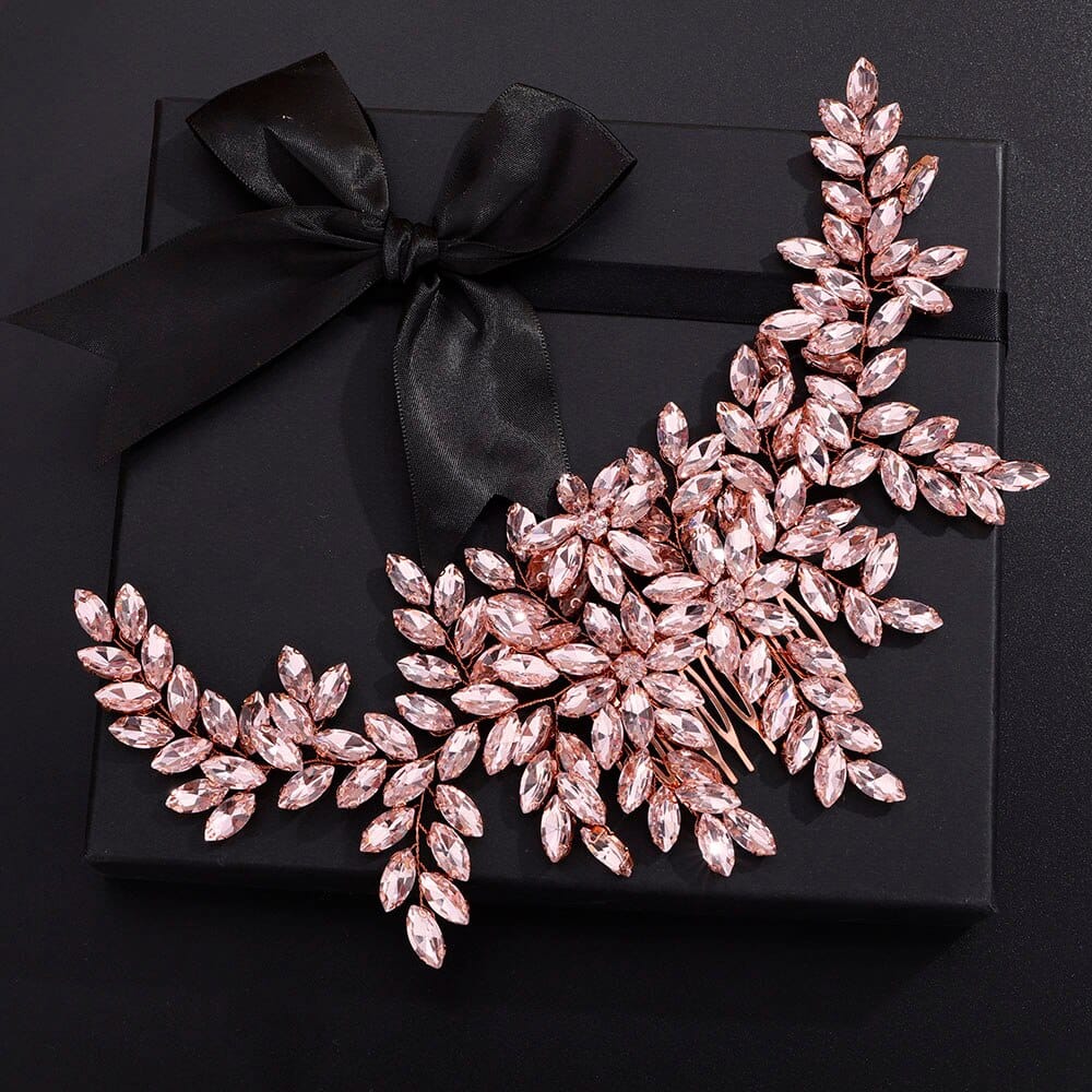 Rachymack Luxury Pink Rhinestone Bridal Hair Comb