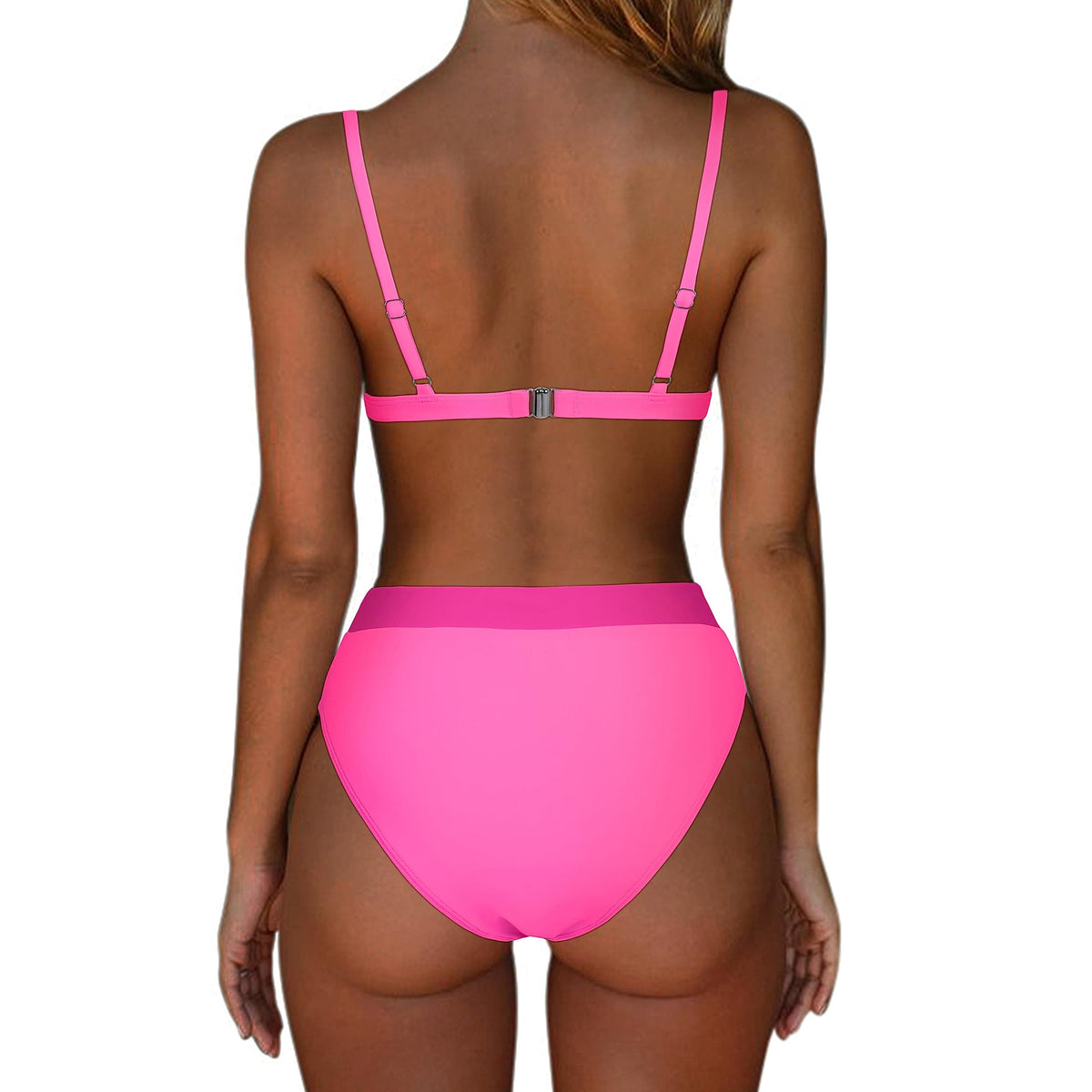 Rachymack Medium / #1 Pink Color Block Women High Waisted High Cut Bikini Sets
