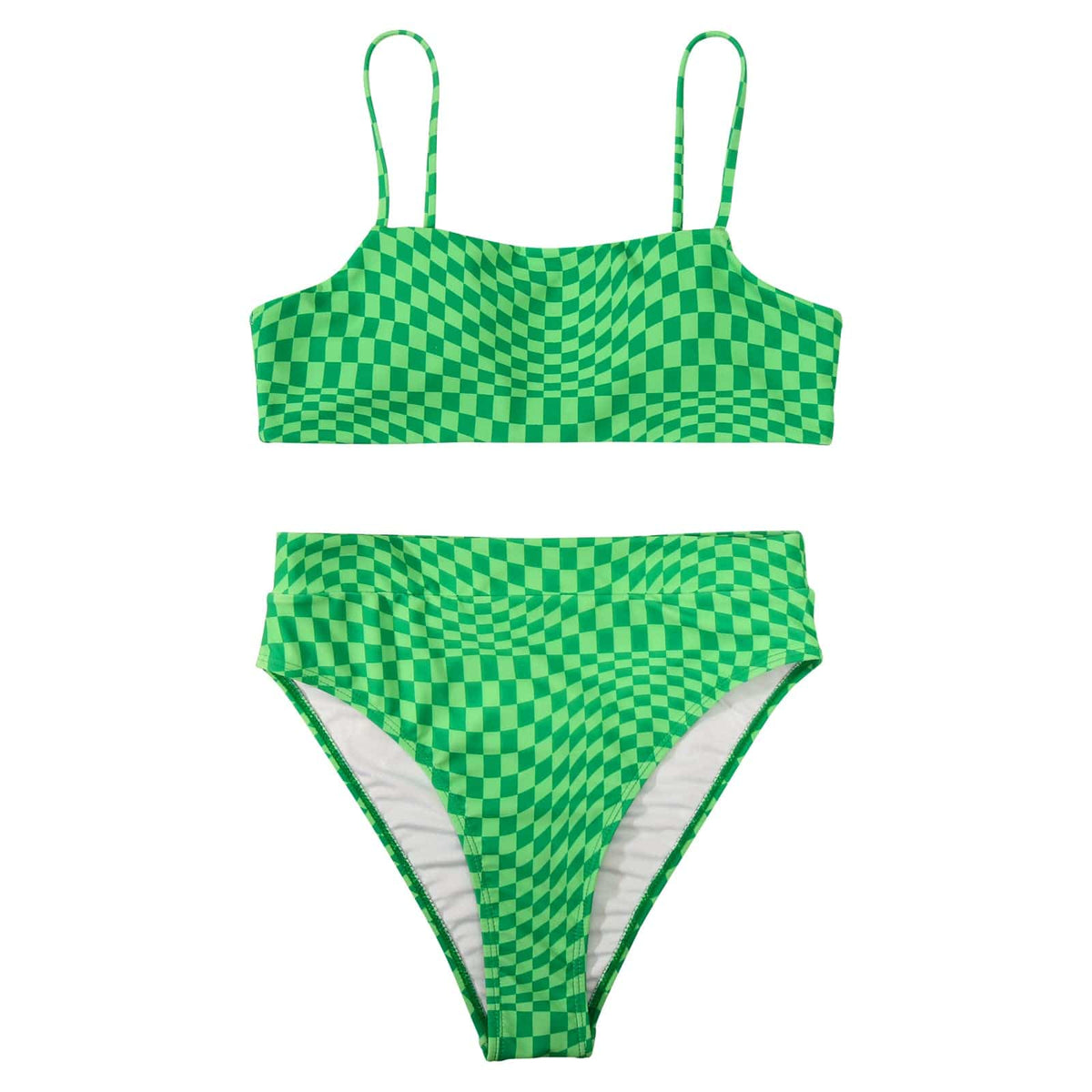 Rachymack Medium / 64 Neon Green Gingham Sexy Push up Bikini Sets