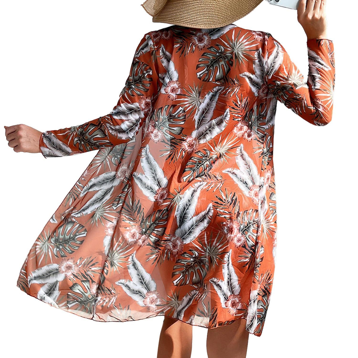 Rachymack Medium / Caramel Leaf Women's Swimsuit Printed Ruched Long Sleeve