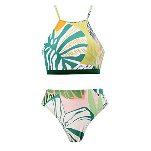 Rachymack Medium / Green Fringe Swimwear Bathing Suit with Cover Up Set