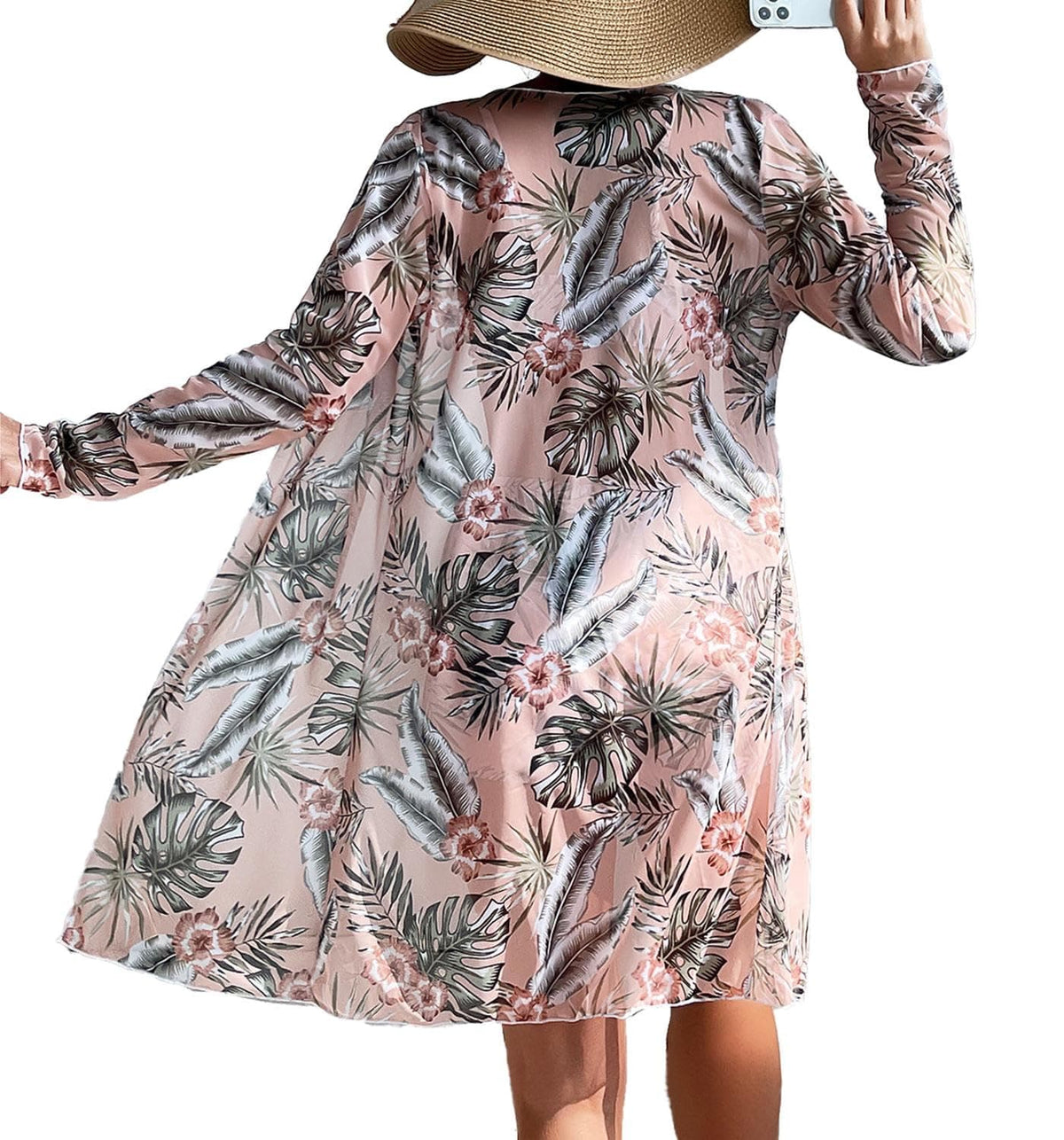 Rachymack Medium / Light Pink Leaf Women's Swimsuit Printed Ruched Long Sleeve