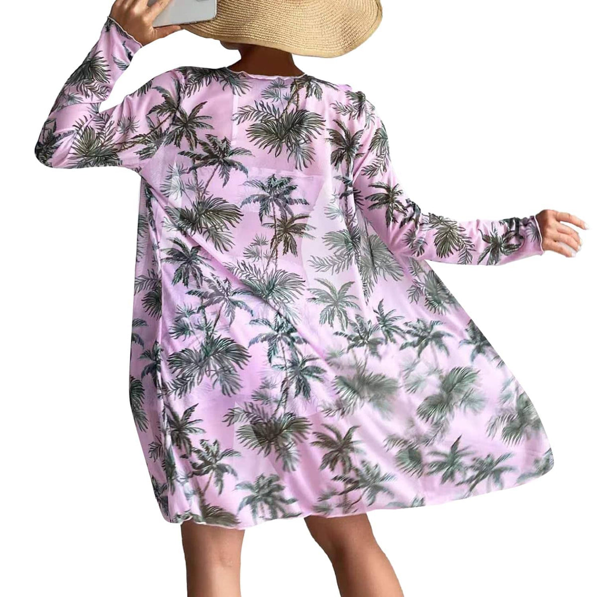Rachymack Medium / Light Purple Leaf Women's Swimsuit Printed Ruched Long Sleeve