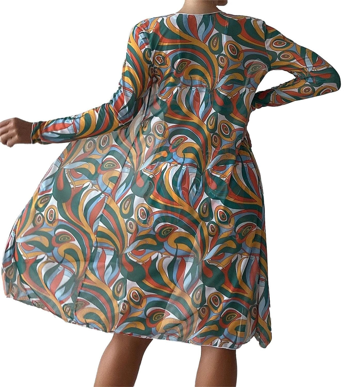 Rachymack Medium / Multicoloured Yellow Green Women's Swimsuit Printed Ruched Long Sleeve