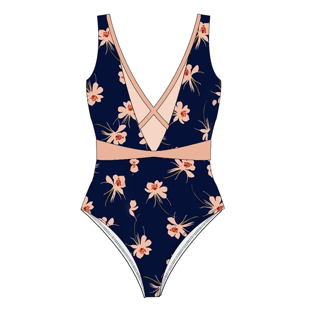 Rachymack Medium / Navy Blue Sexy Floral Printed Push Up Bikini Set