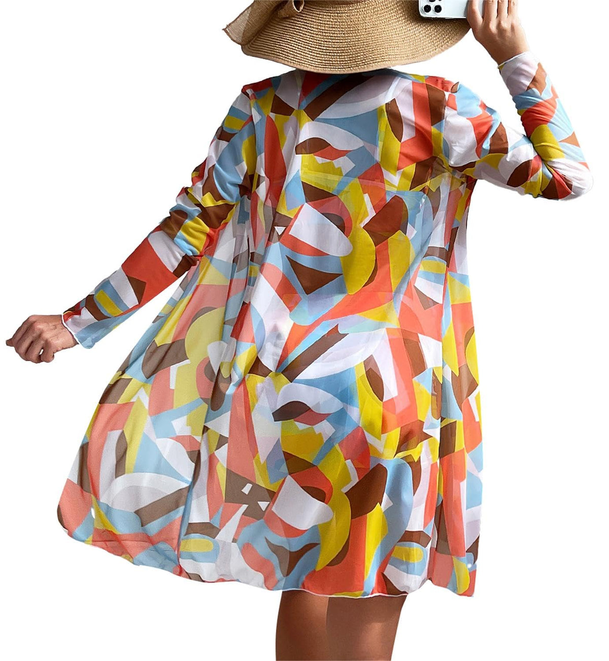 Rachymack Medium / Orange and Yellow Women's Swimsuit Printed Ruched Long Sleeve