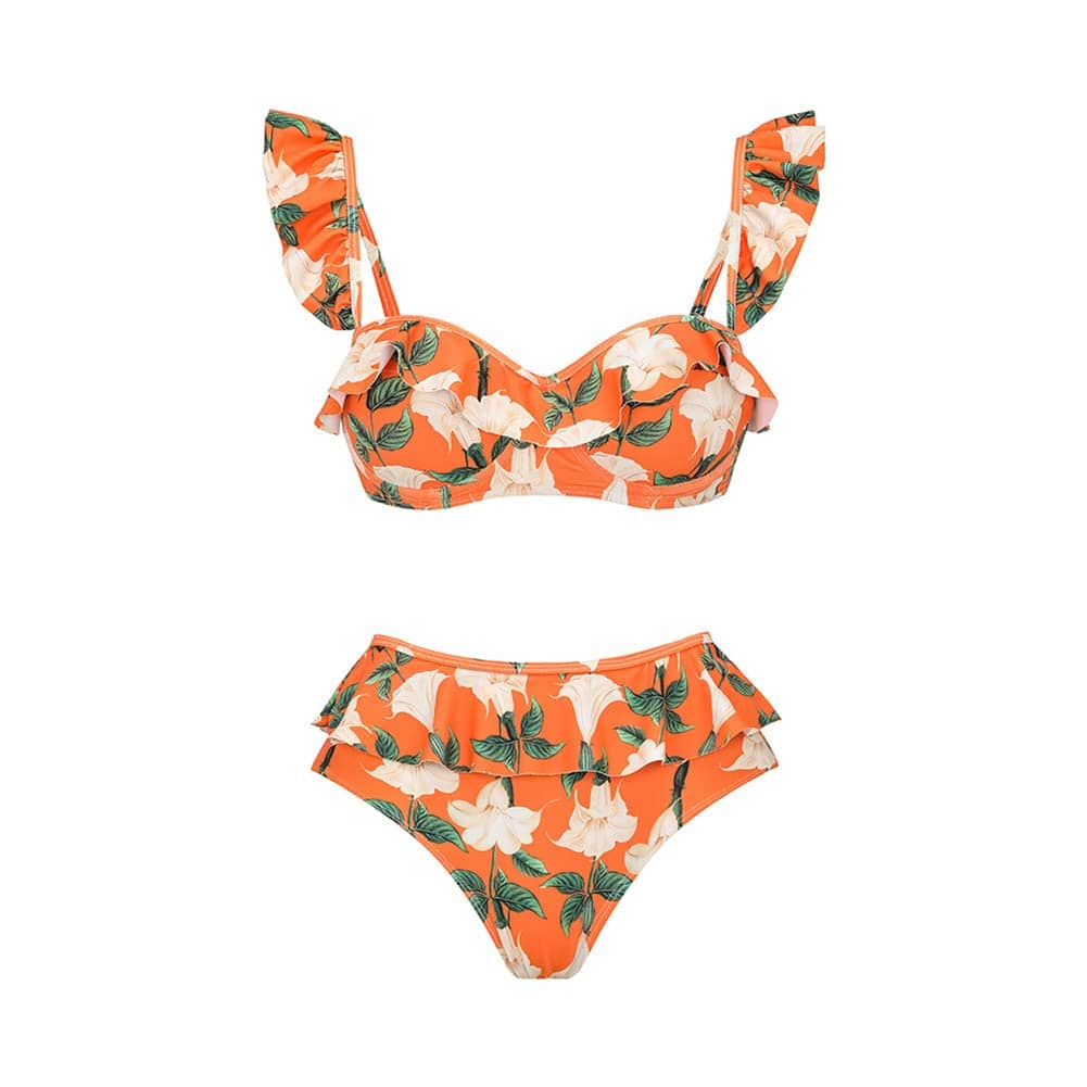 Rachymack Medium / Orange + Flower Swimwear Bathing Suit with Cover Up Set