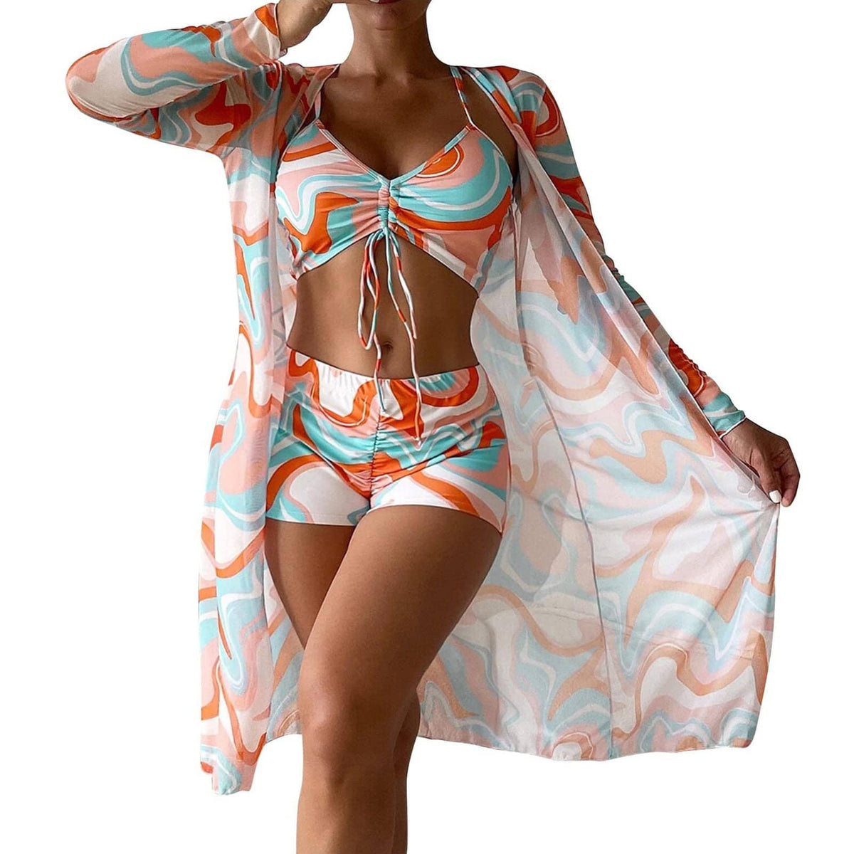 Rachymack Medium / Pattern 8 Women Printed 3 Pieces High Waist Bikini
