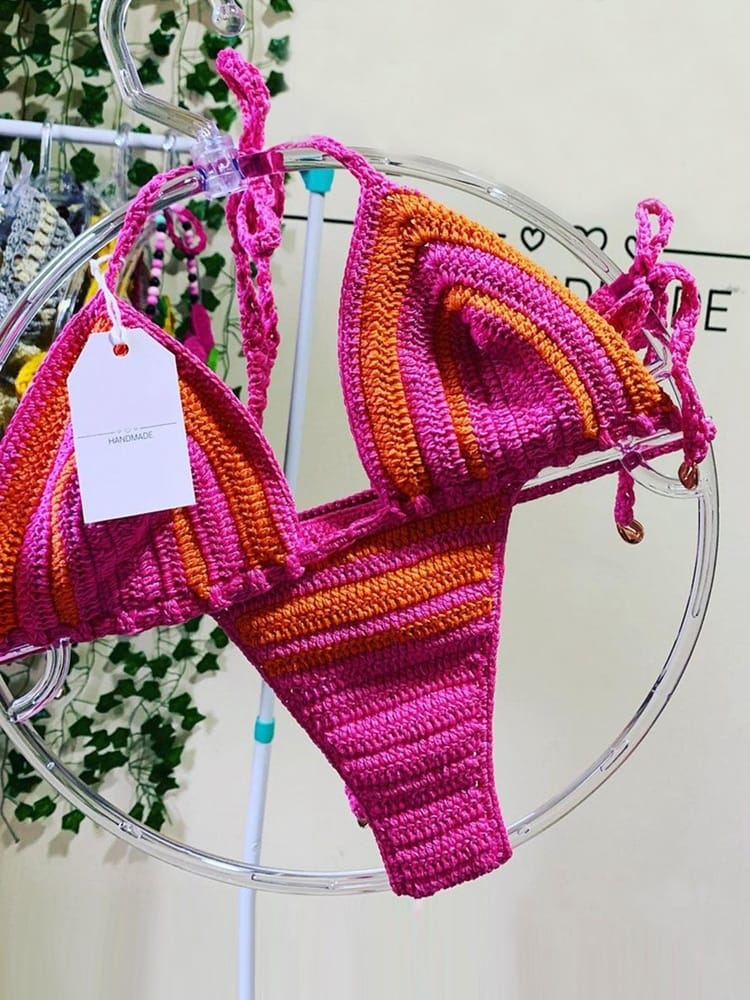 Rachymack Pink Bikini set / S / CN Women Fabric Crochet Bikini Sets