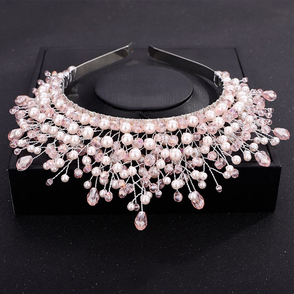 Rachymack Pink Crystal Bridal Hair Piece Women Handmade