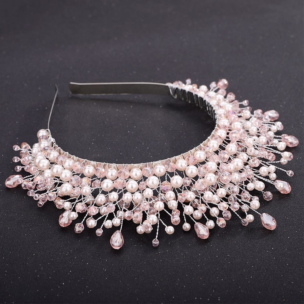 Rachymack Pink Crystal Bridal Hair Piece Women Handmade